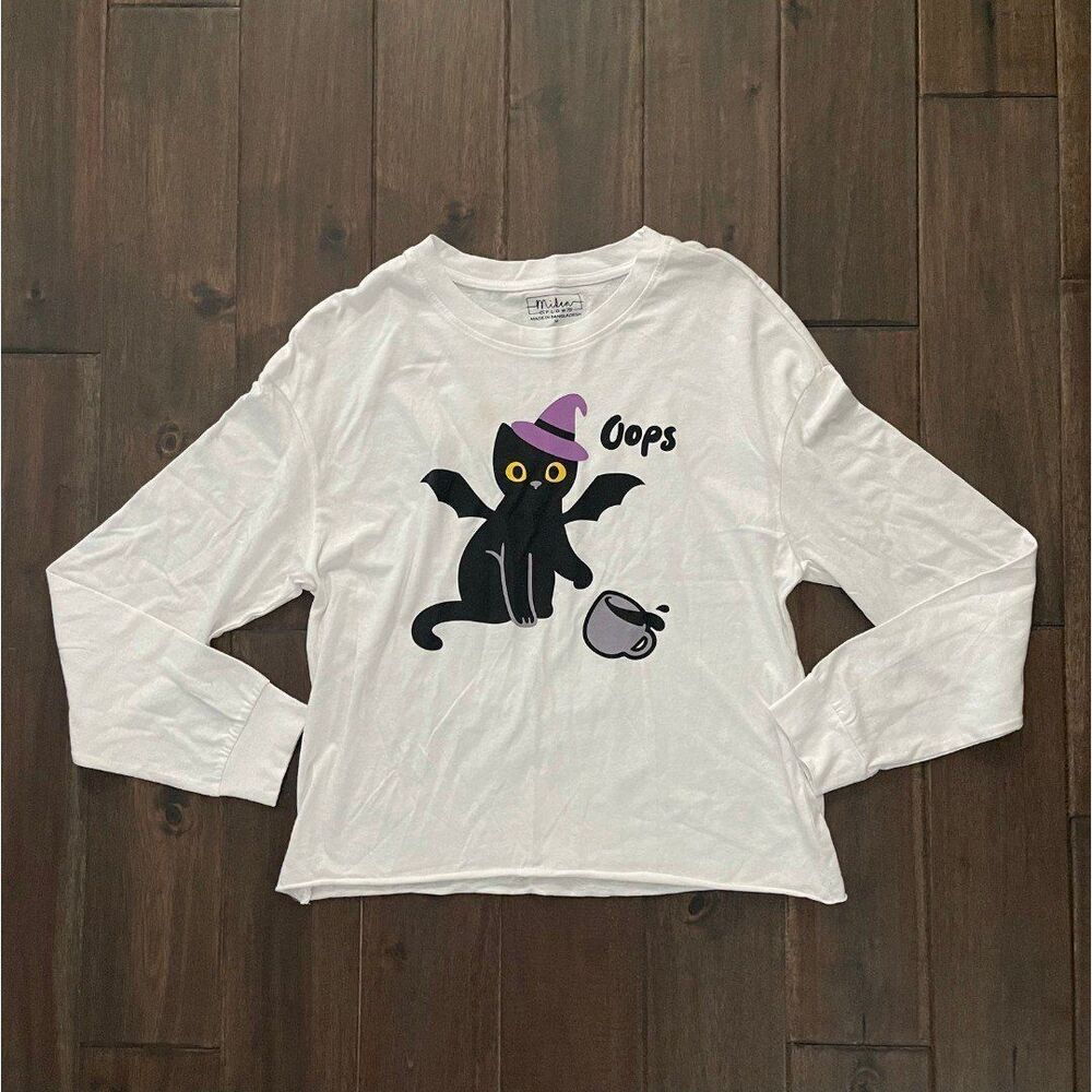 Miken Flow Black Cat Witch Halloween Long Sleeve Tee M NWOT